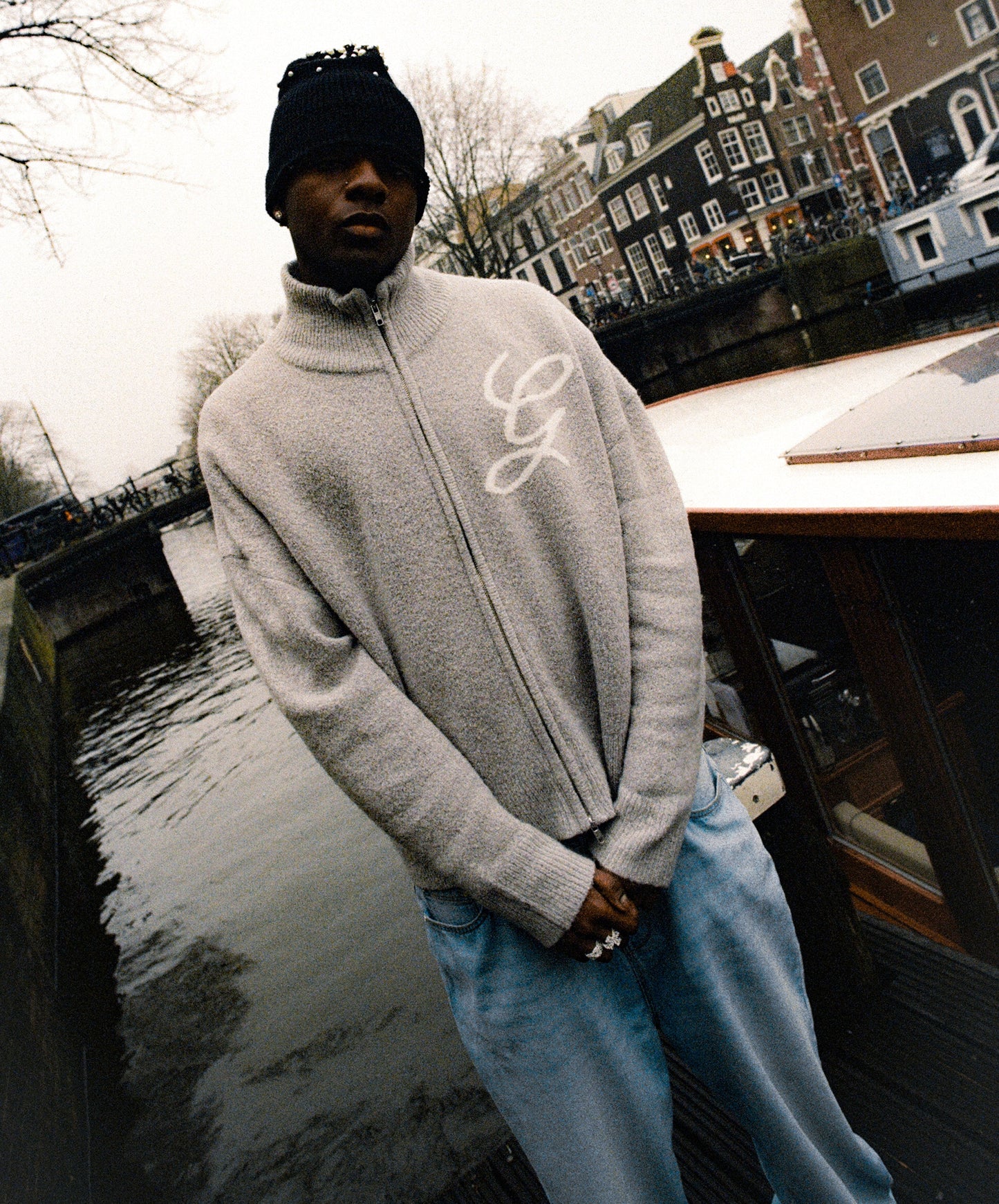 G'S Knitted Zipper Light Grey