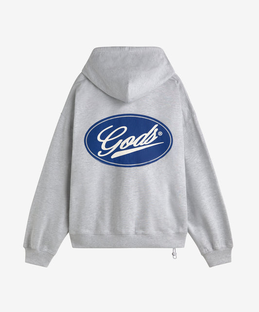 Blue Circle Cropped Hoodie Grey