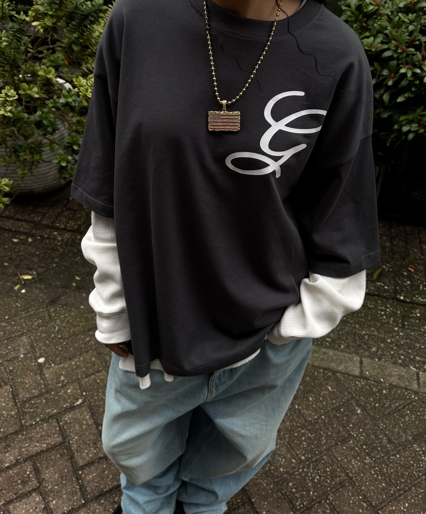 Love Script Boxy Tee Dark Grey