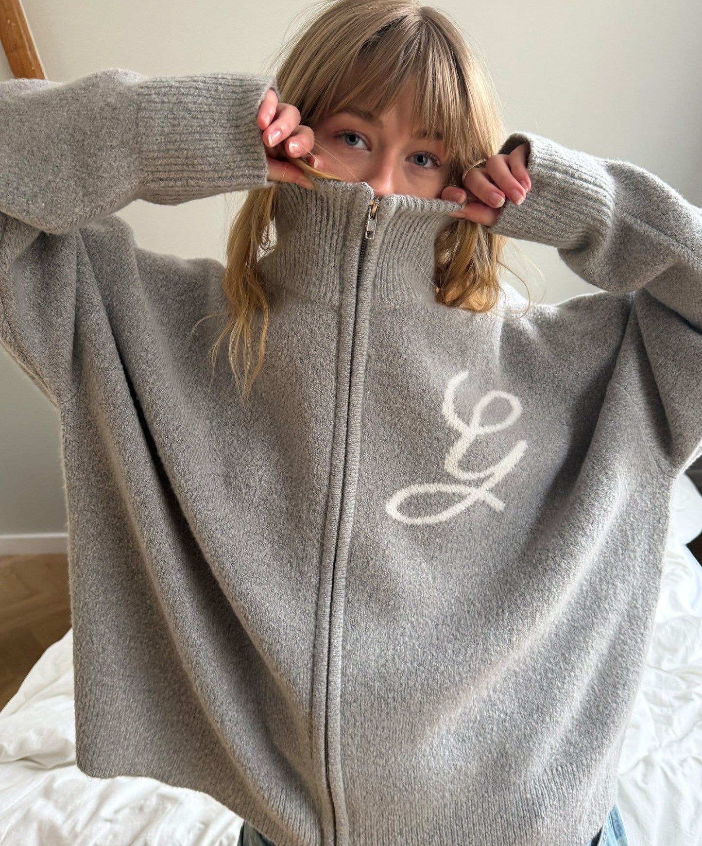 G'S Knitted Zipper Light Grey