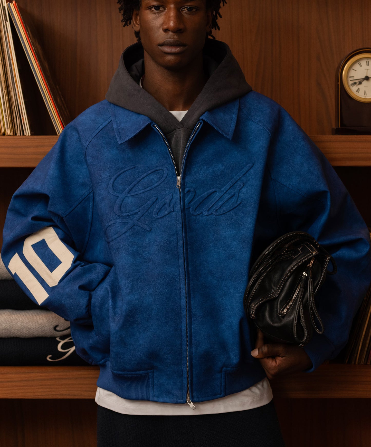 Vegan Leather Jacket Blue