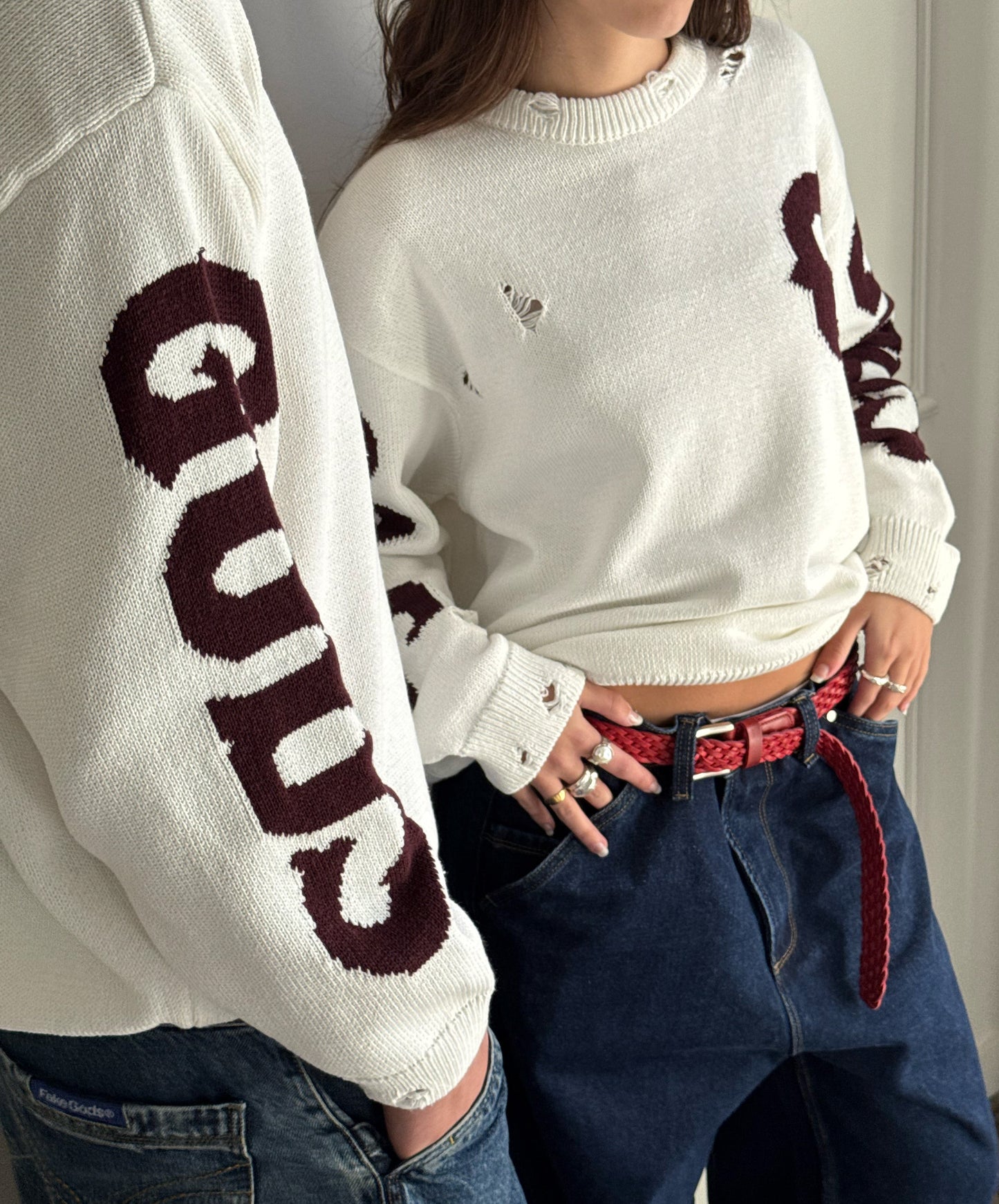 G Side Knitted Sweater White