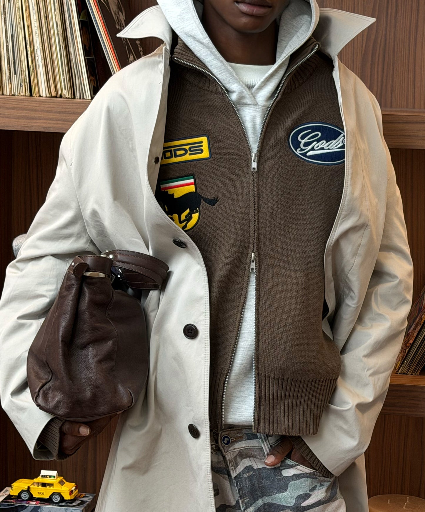 Racing Knitted Zipper Brown