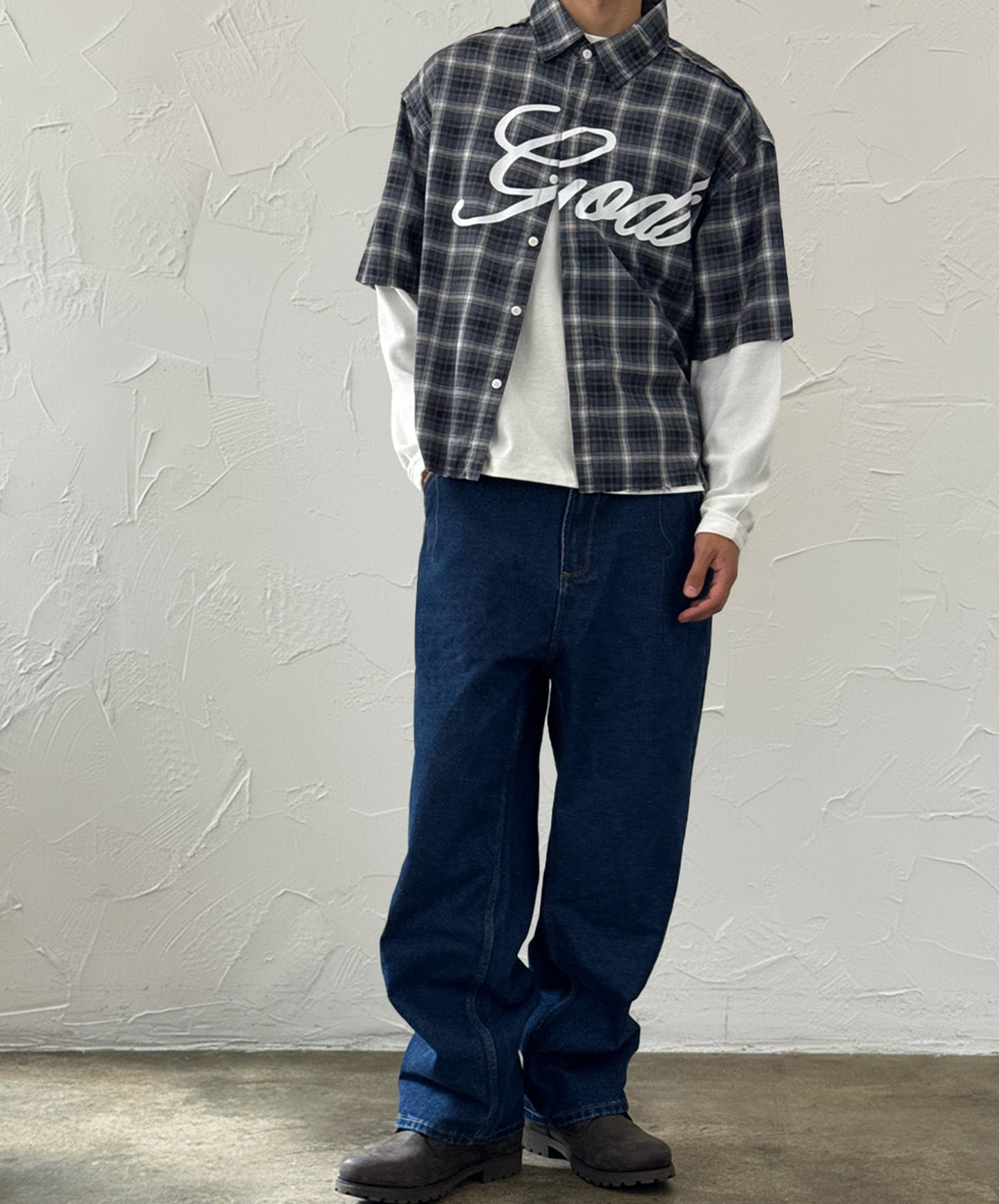 Plaid Layered Shirt Dark Grey