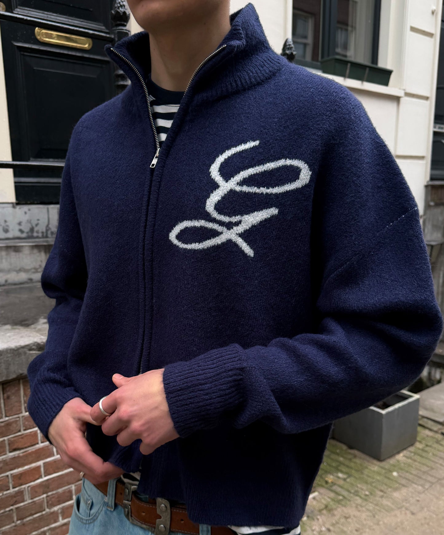 G'S Knitted Zipper Navy